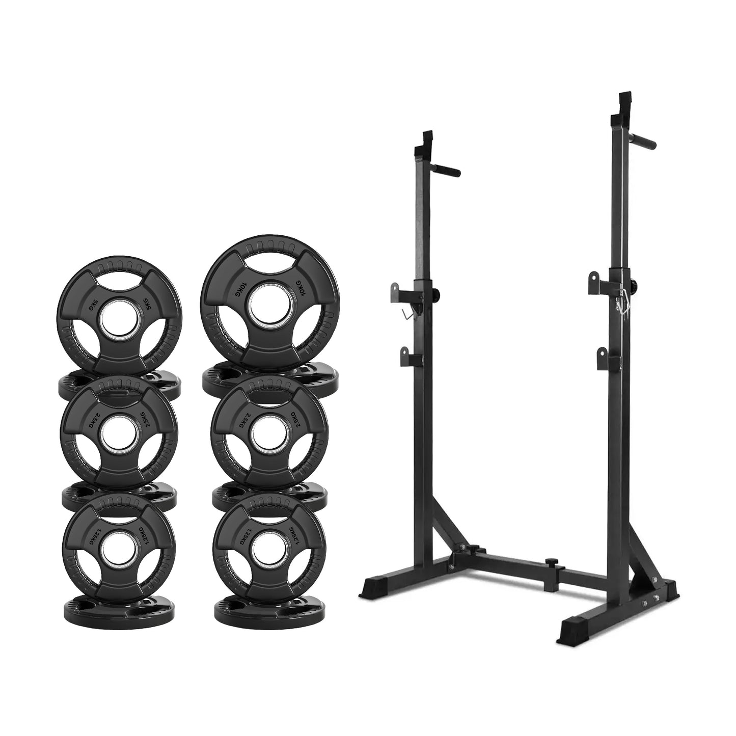 Half Squat Rack - Heavy-Duty Adjustable Barbell Stand with Dip Station & Spotters - 200KG Capacity Steel Frame - Height & Width Adjustable - Home Gym Strength Training Equipment for Beginners