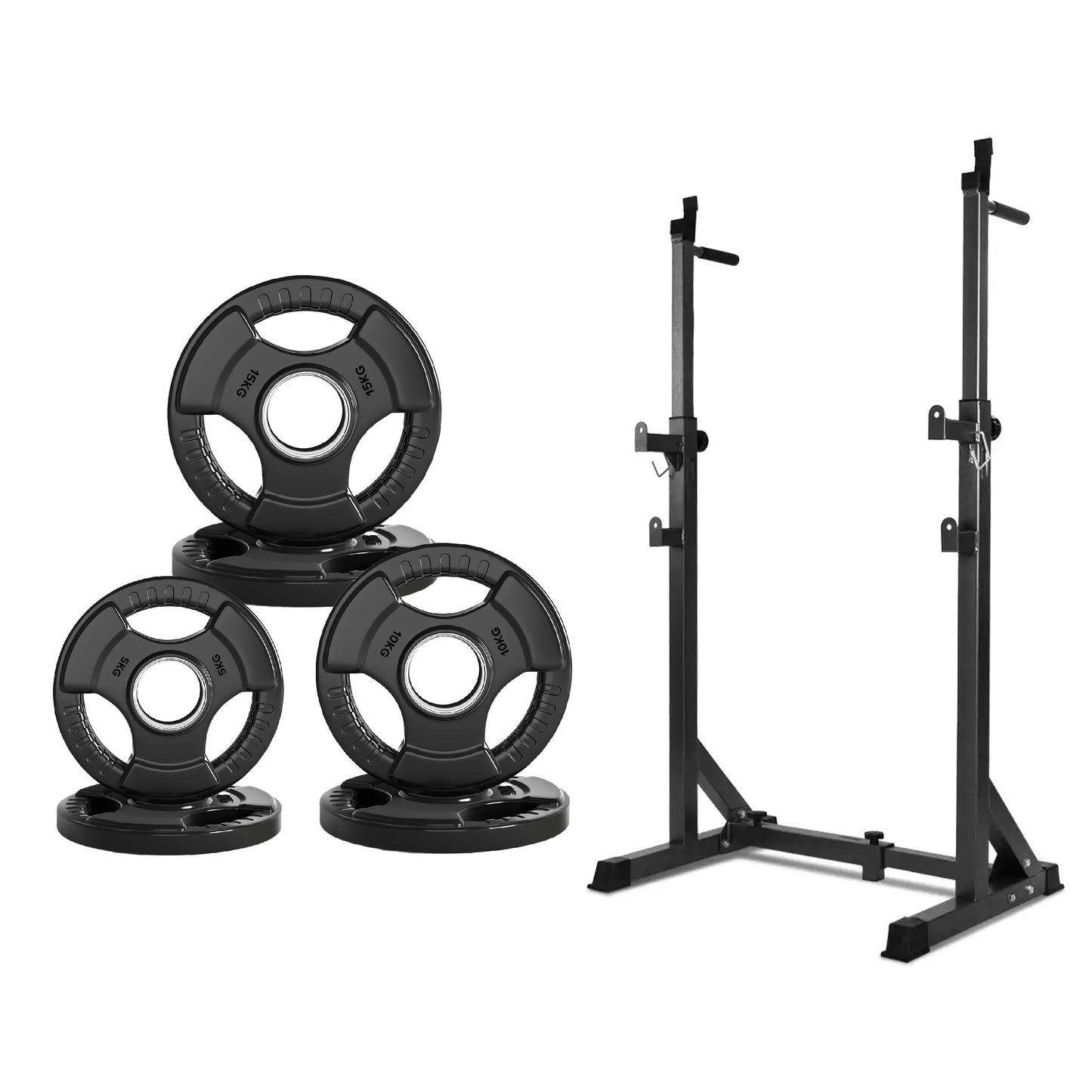 Half Squat Rack - Heavy-Duty Adjustable Barbell Stand with Dip Station & Spotters - 200KG Capacity Steel Frame - Height & Width Adjustable - Home Gym Strength Training Equipment for Beginners