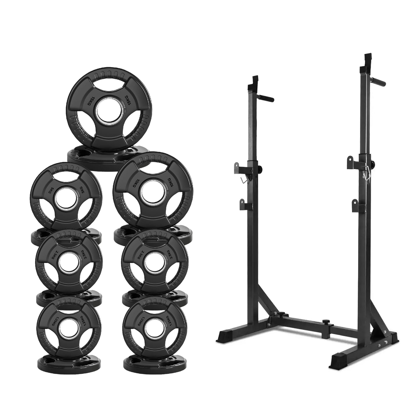 Half Squat Rack - Heavy-Duty Adjustable Barbell Stand with Dip Station & Spotters - 200KG Capacity Steel Frame - Height & Width Adjustable - Home Gym Strength Training Equipment for Beginners