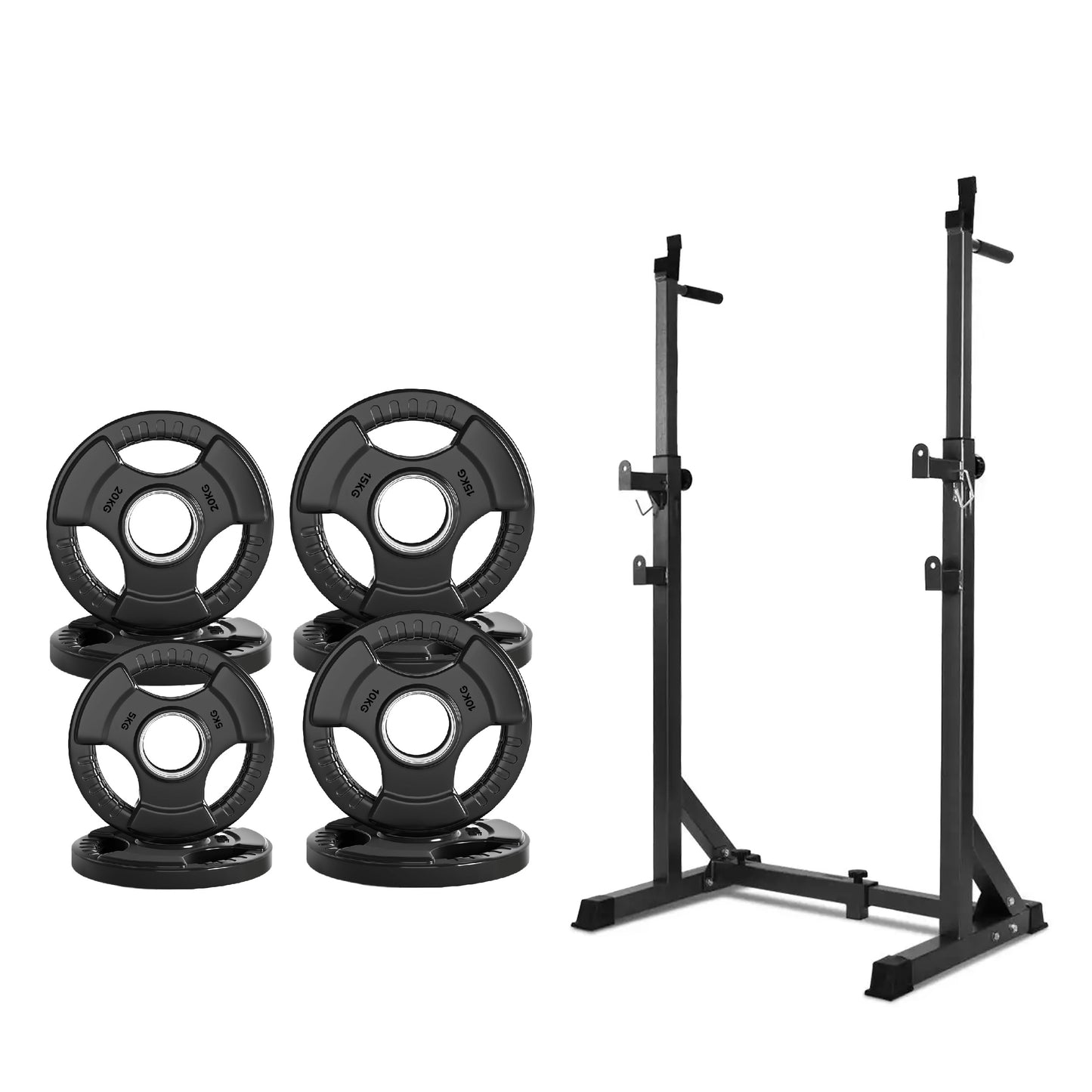 Half Squat Rack - Heavy-Duty Adjustable Barbell Stand with Dip Station & Spotters - 200KG Capacity Steel Frame - Height & Width Adjustable - Home Gym Strength Training Equipment for Beginners
