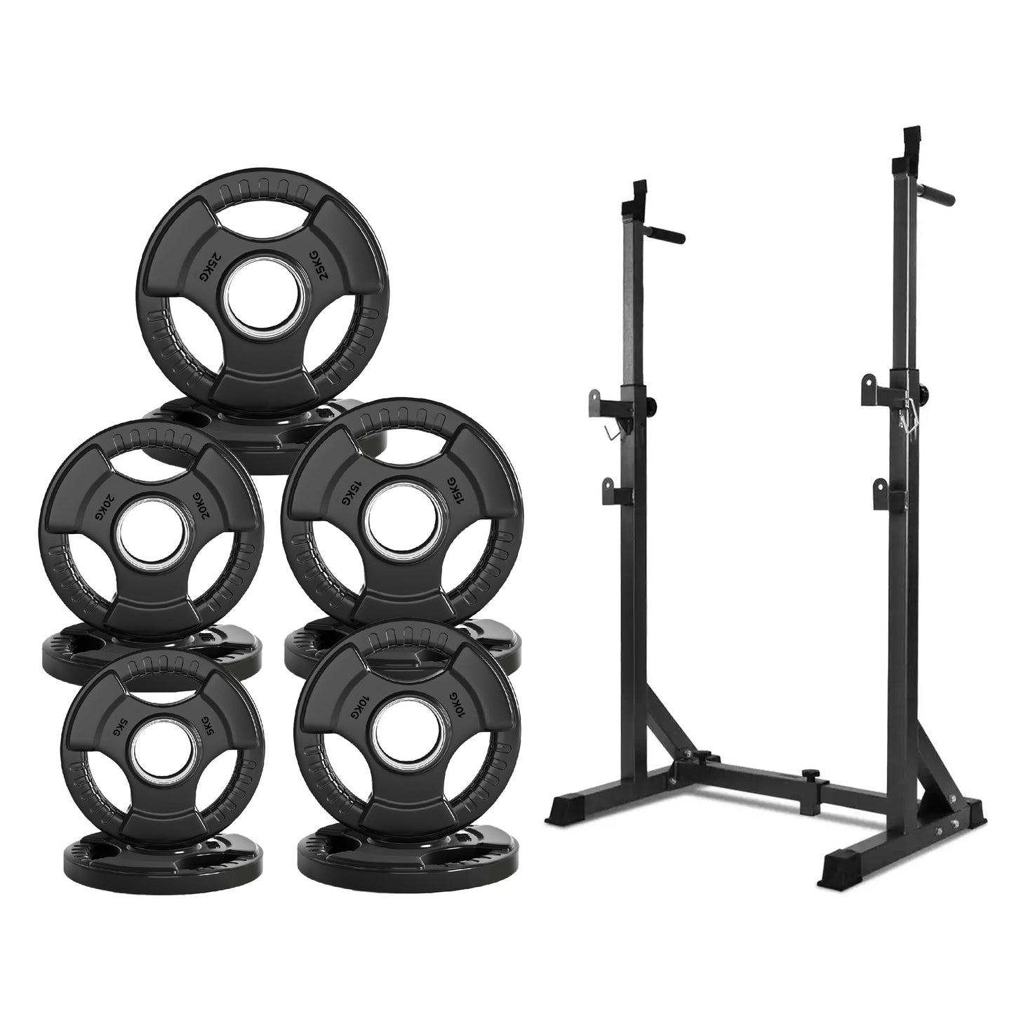 Half Squat Rack - Heavy-Duty Adjustable Barbell Stand with Dip Station & Spotters - 200KG Capacity Steel Frame - Height & Width Adjustable - Home Gym Strength Training Equipment for Beginners