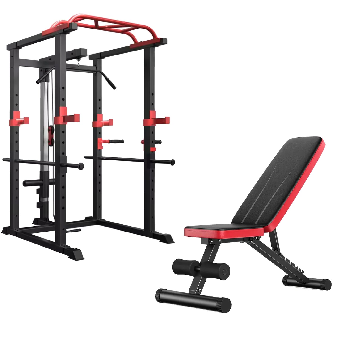 Professional Power Multi Cage with Cable Pulley System - Adjustable Heavy Duty Strength Training Rack - Complete Home Gym Station with Pull-Up Bar & Safety Spotters - Commercial Grade Steel Frame