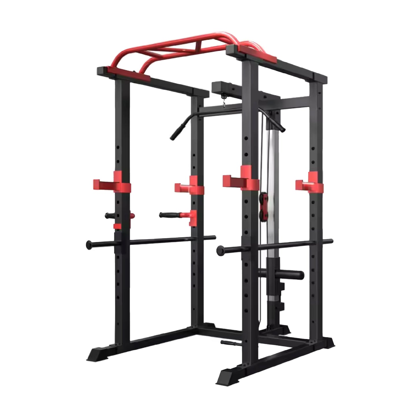 Professional Power Multi Cage with Cable Pulley System - Adjustable Heavy Duty Strength Training Rack - Complete Home Gym Station with Pull-Up Bar & Safety Spotters - Commercial Grade Steel Frame