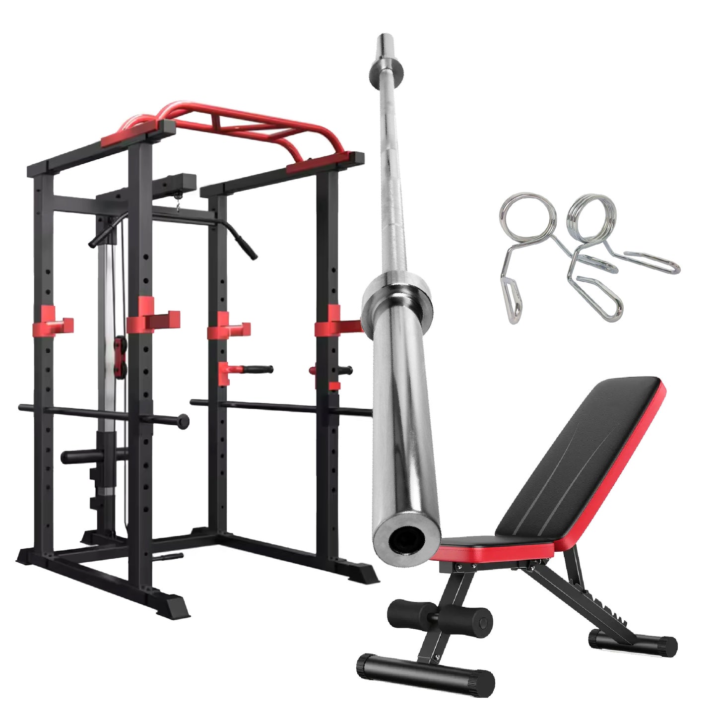 Professional Power Multi Cage with Cable Pulley System - Adjustable Heavy Duty Strength Training Rack - Complete Home Gym Station with Pull-Up Bar & Safety Spotters - Commercial Grade Steel Frame
