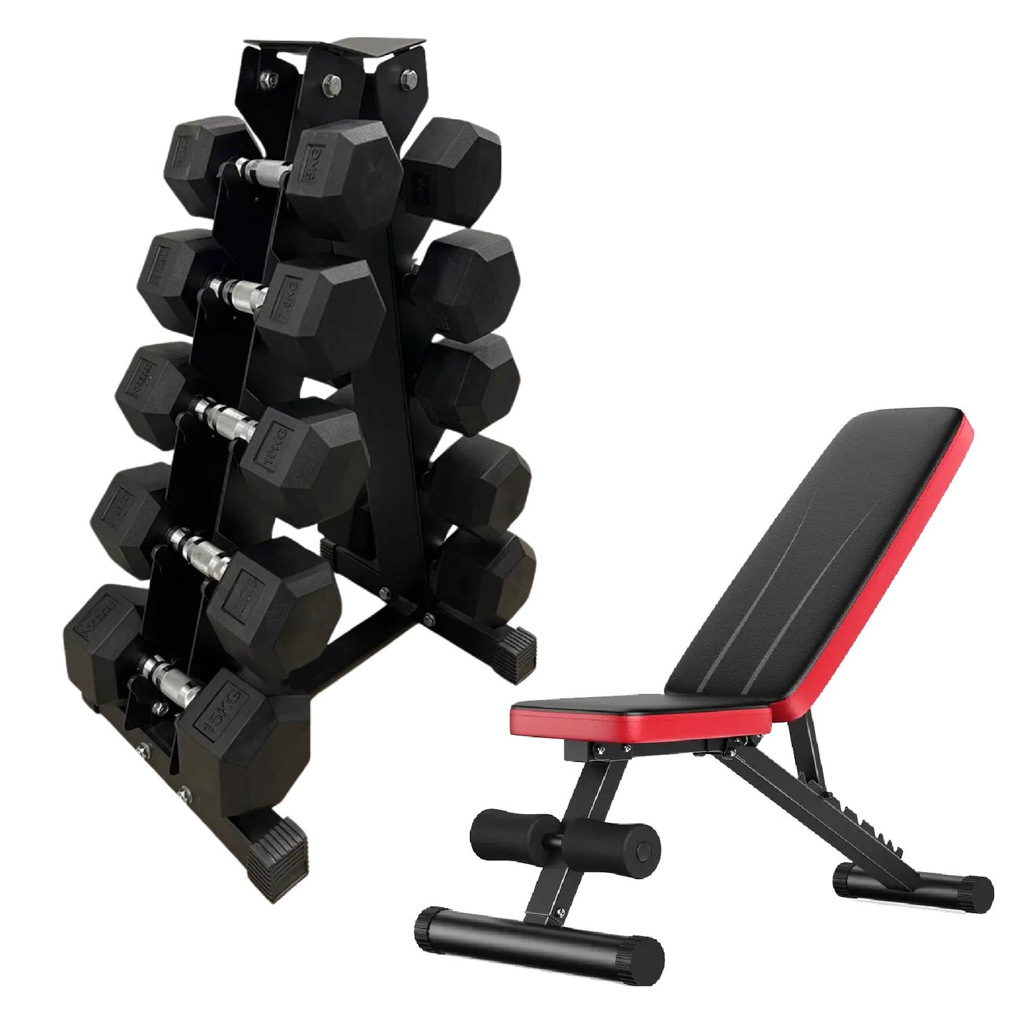 Premium Hex Dumbbell Complete Set with 5-Tier Storage Rack - Rubber Coated Weights 2.5kg to 30kg for Professional Strength Training