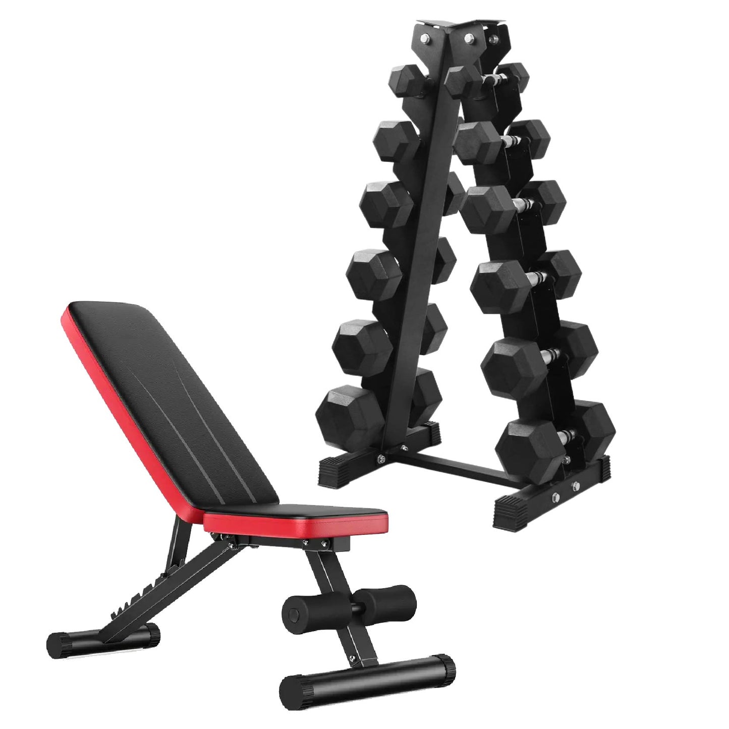 Complete Hex Dumbbell Set with 6-Tier Tree Rack System 2.5kg-30kg Rubber Coated Weights Anti-Roll Design for Home Gym Strength Training
