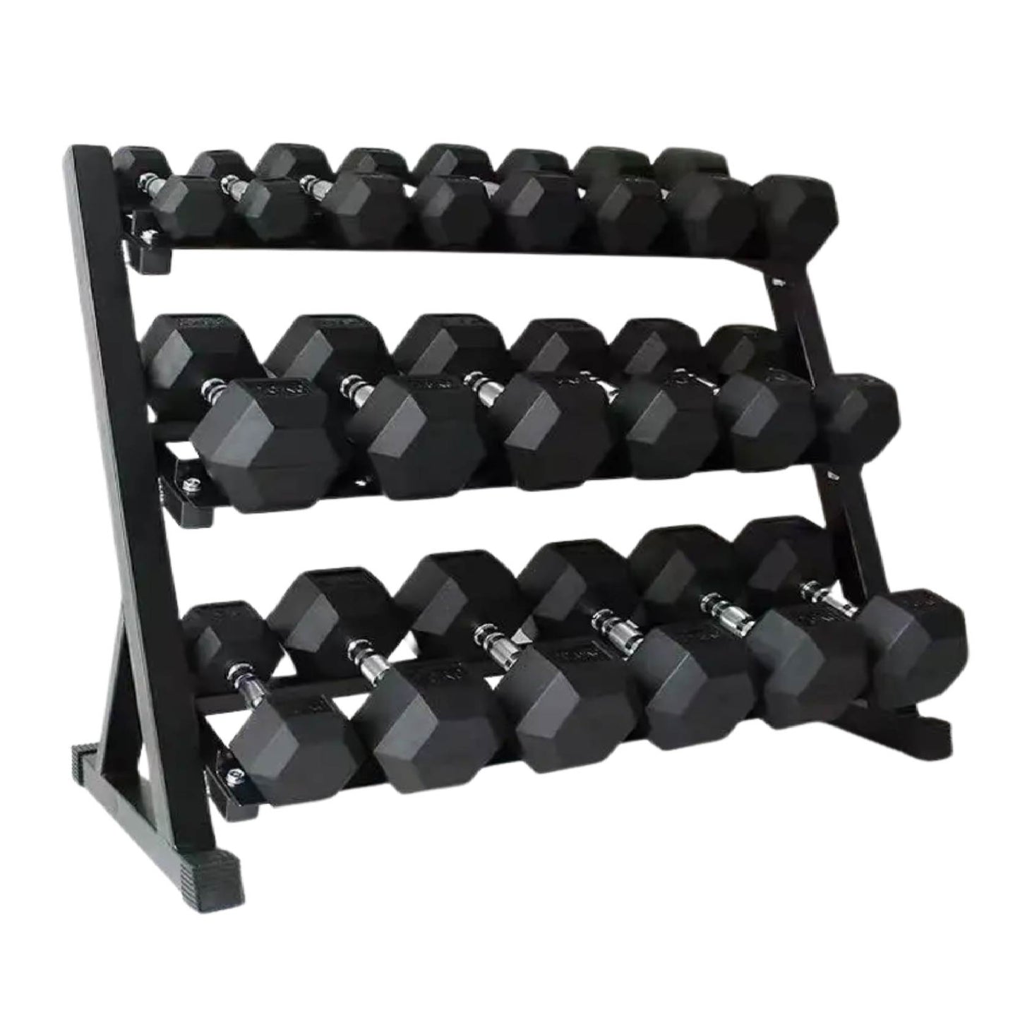 Complete Hex Dumbbell Set with 3-Layer Storage Rack | Rubber-Coated Weights 2.5kg-30kg | Premium Strength Training Equipment for Home and Commercial Gyms