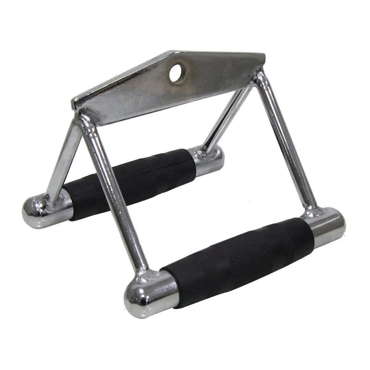Metal exercise device with black handles on a white background