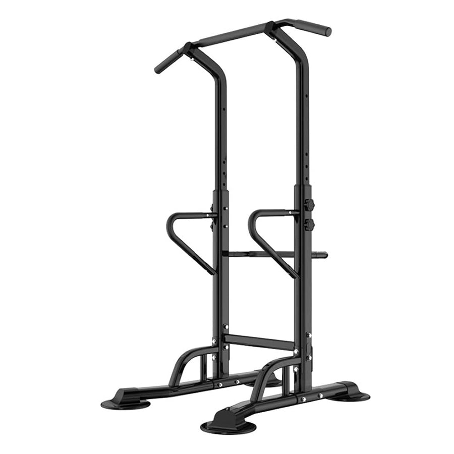 Black pull-up bar and squat rack on a white background