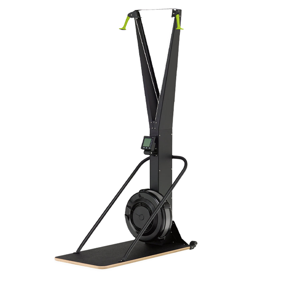A black and green Ski Exercise Machine with an LED monitor, designed for full-body cardio and strength training.