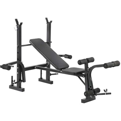 All-in-One Multi Bench with Adjustable Squat Rack, Preacher Curl Pad, Leg Developer & Butterfly | Full-Body Strength Training Bench for Home Gym