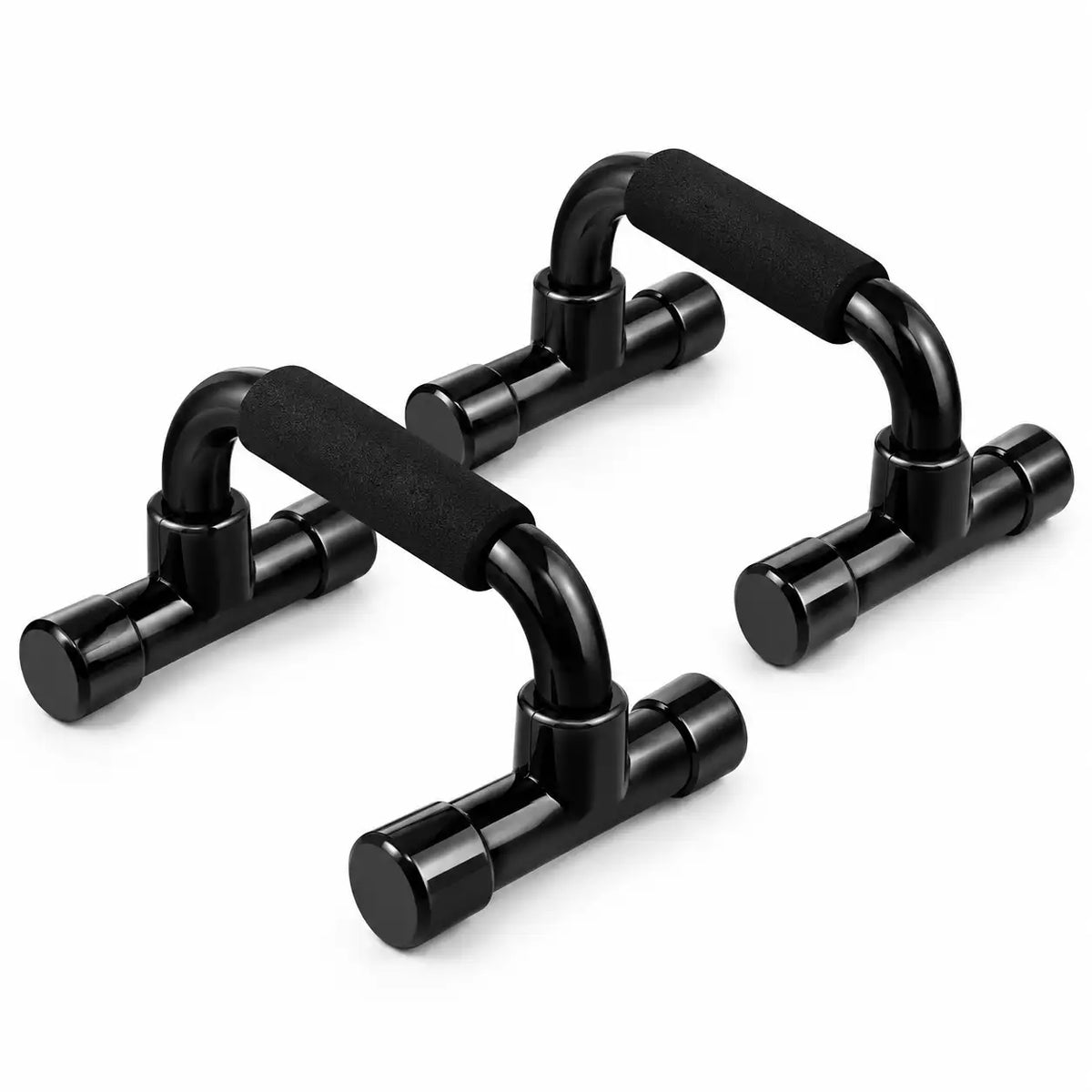 Two black push-up support bars with padded foam handles, shown on a clean white background.