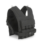 A black tactical plate carrier vest with multiple front utility pouches and adjustable straps, shown on a plain white background.
