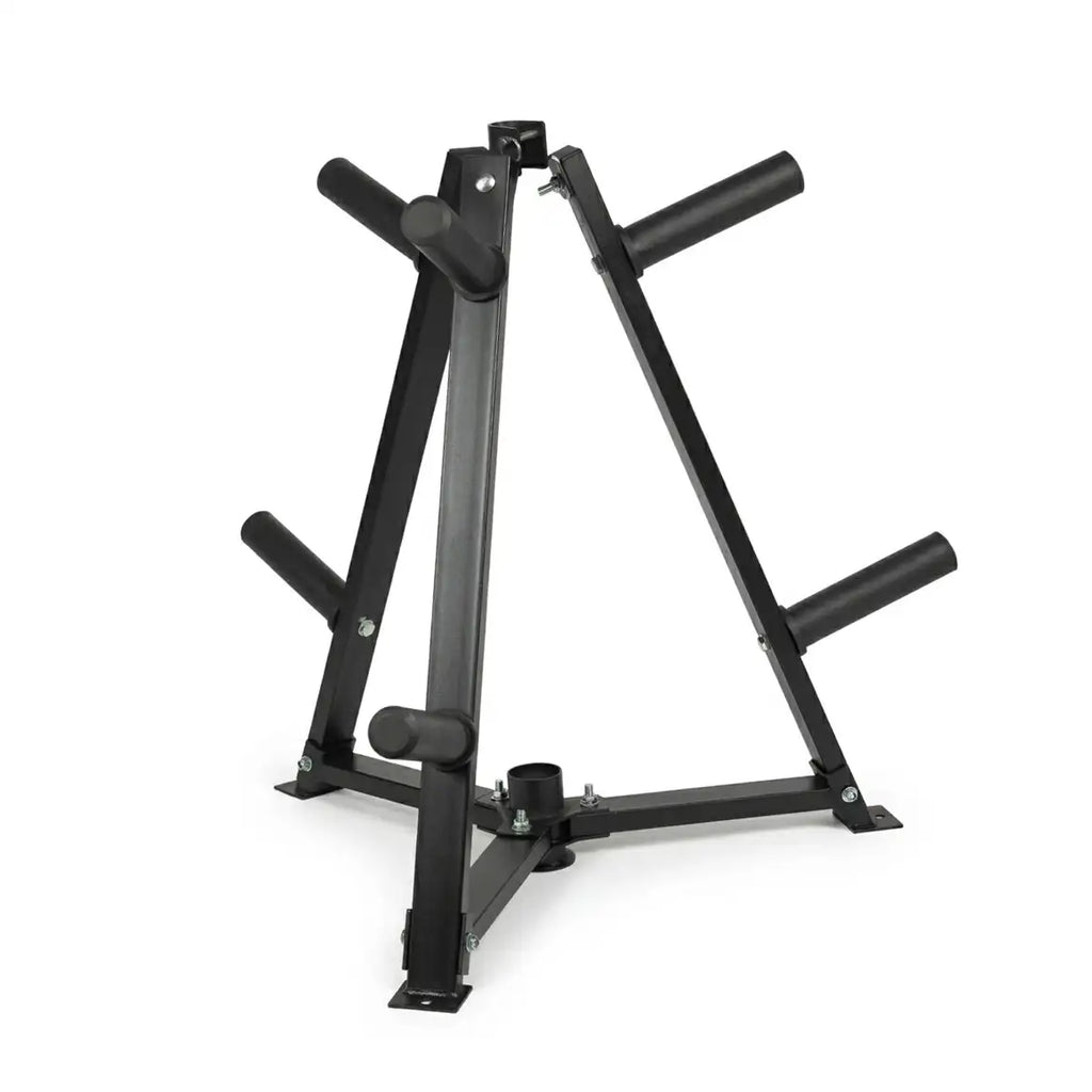 A black metal multi-grip pull-up and leg curl gym stand on a solid white background.