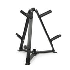 A black metal multi-grip pull-up and leg curl gym stand on a solid white background.