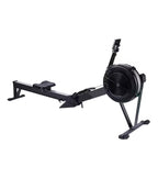 Black rowing machine on a white background