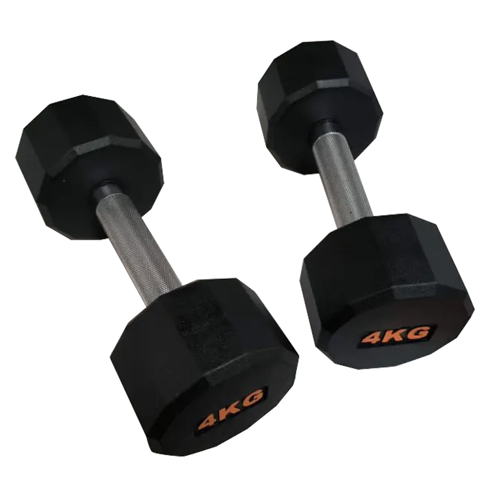 Pair of black dumbbells with '4KG' marking on a white background
