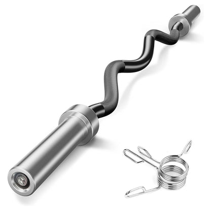 Premium Olympic EZ Curl Barbell Bar 47" - Professional Fitness Equipment for Home and Commercial Gyms - Heavy-Duty Training Gear for Strength and Conditioning - High-Quality Exercise Accessories