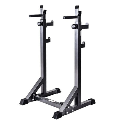 Half Squat Rack - Heavy-Duty Adjustable Barbell Stand with Dip Station & Spotters - 200KG Capacity Steel Frame - Height & Width Adjustable - Home Gym Strength Training Equipment for Beginners