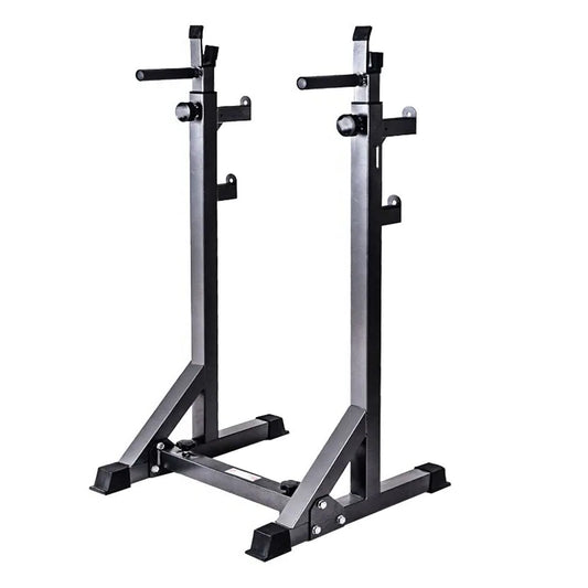 Half Squat Rack - Heavy-Duty Adjustable Barbell Stand with Dip Station & Spotters - 200KG Capacity Steel Frame - Height & Width Adjustable - Home Gym Strength Training Equipment for Beginners