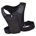 Black tactical vest with shoulder strap on white background