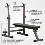 Adjustable Weight Bench with Dip Station & Barbell Rack