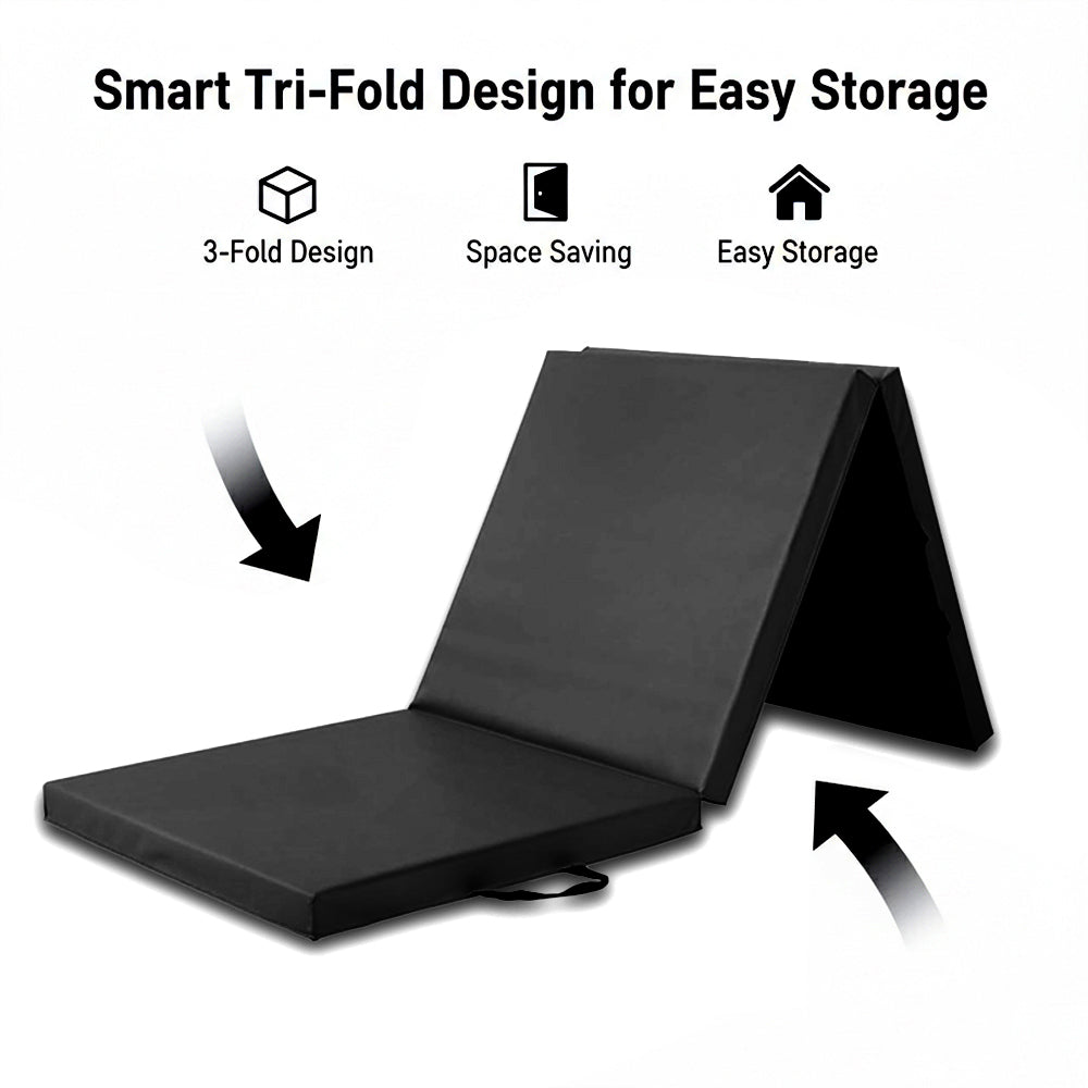 Tri-Fold Extra Thick Yoga & Gym Exercise Mat, 6FT Non-Slip Foam