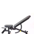 Gray adjustable weight bench on a white background