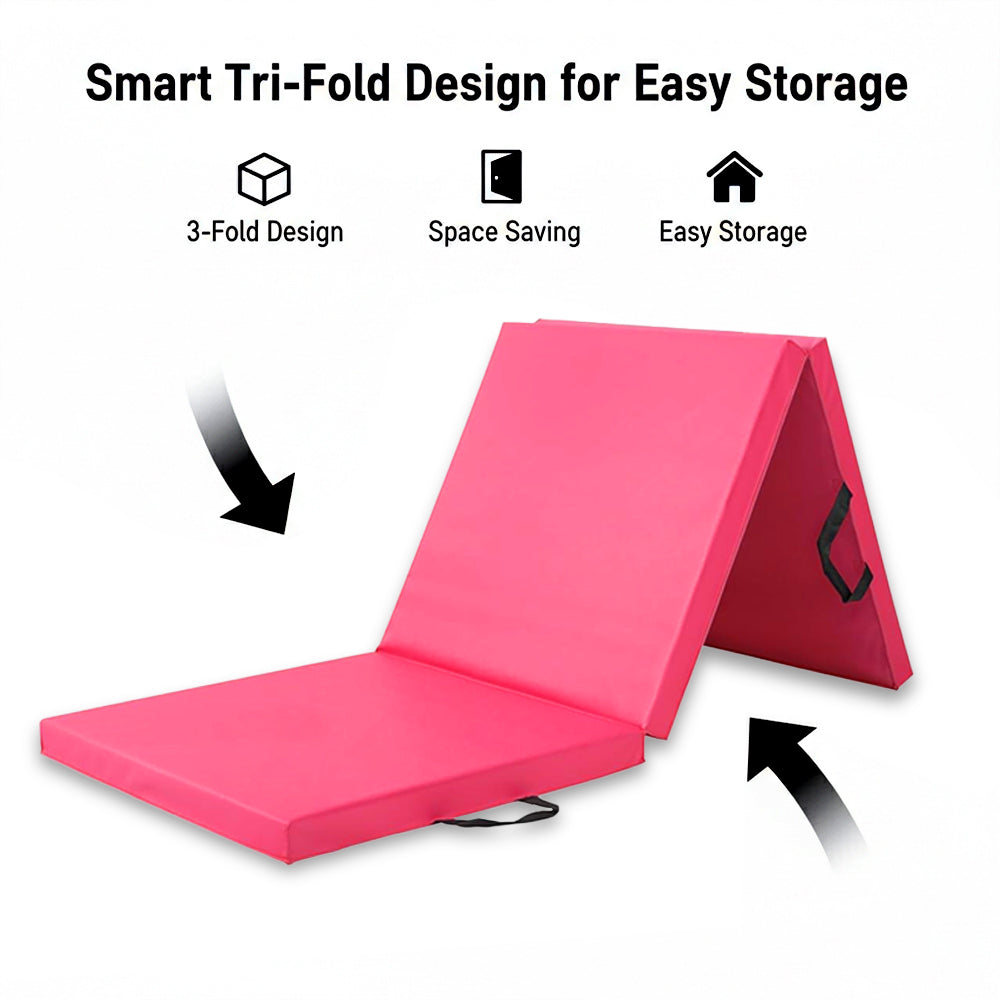 Tri-Fold Extra Thick Yoga & Gym Exercise Mat, 6FT Non-Slip Foam