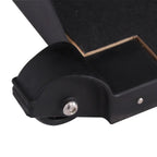 Close-up of a black metal bracket with screws on a white background.