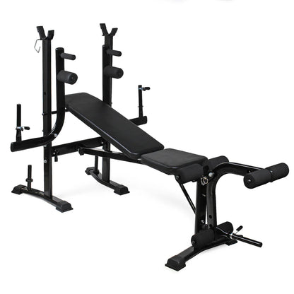 All-in-One Multi Bench with Adjustable Squat Rack, Preacher Curl Pad, Leg Developer & Butterfly | Full-Body Strength Training Bench for Home Gym