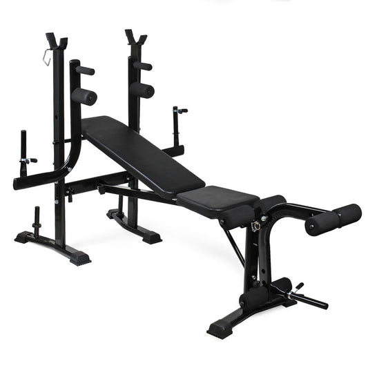 All-in-One Multi Bench with Adjustable Squat Rack, Preacher Curl Pad, Leg Developer & Butterfly | Full-Body Strength Training Bench for Home Gym