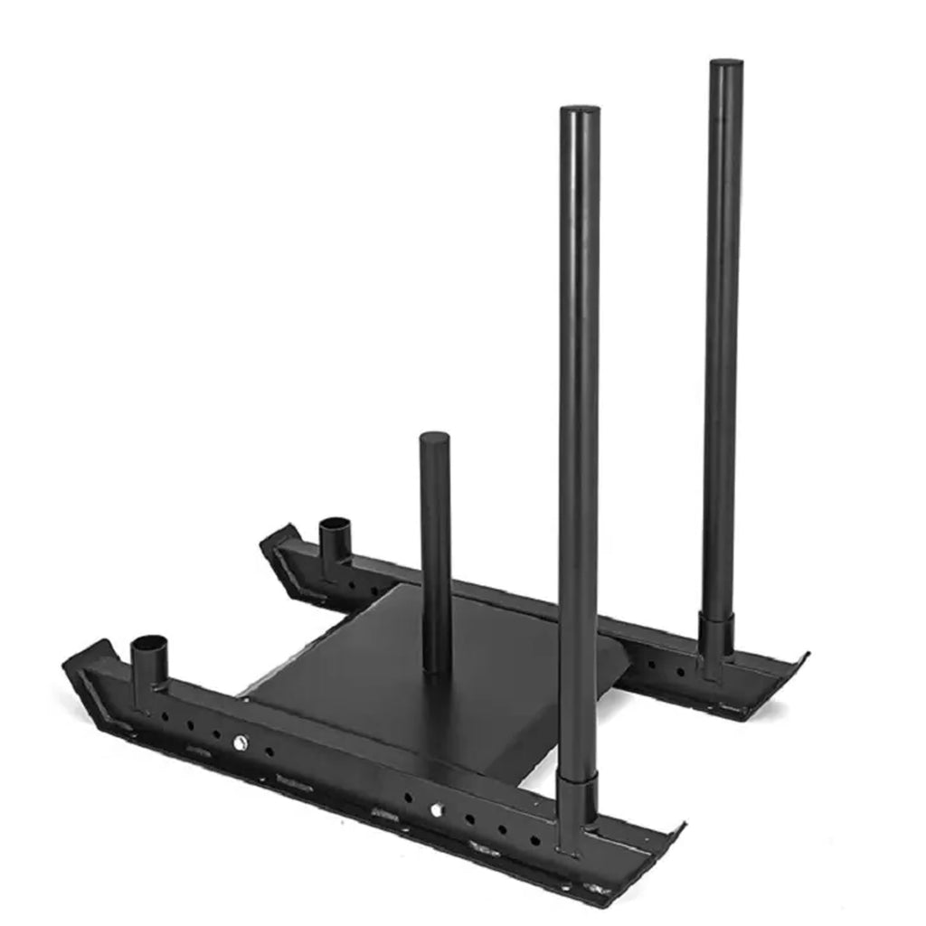 Black metal squat rack on a white background