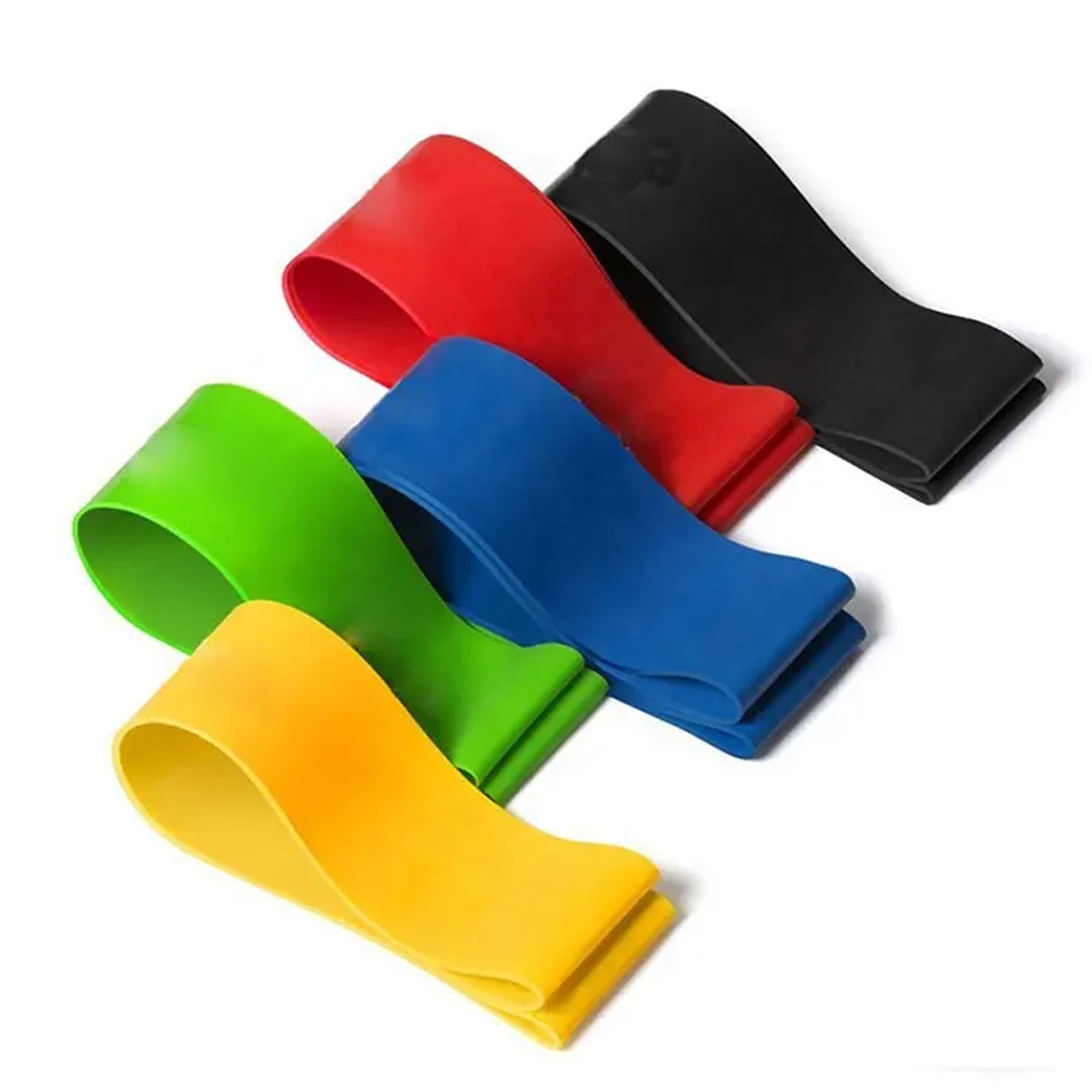Set of colorful resistance bands on a white background