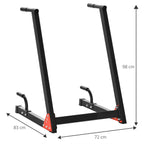 Black bike stand with dimensions labeled on a white background