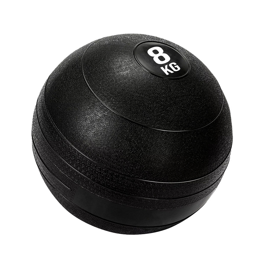 A black heavy duty slam ball with a textured surface and the weight '8 KG' labeled on it.
