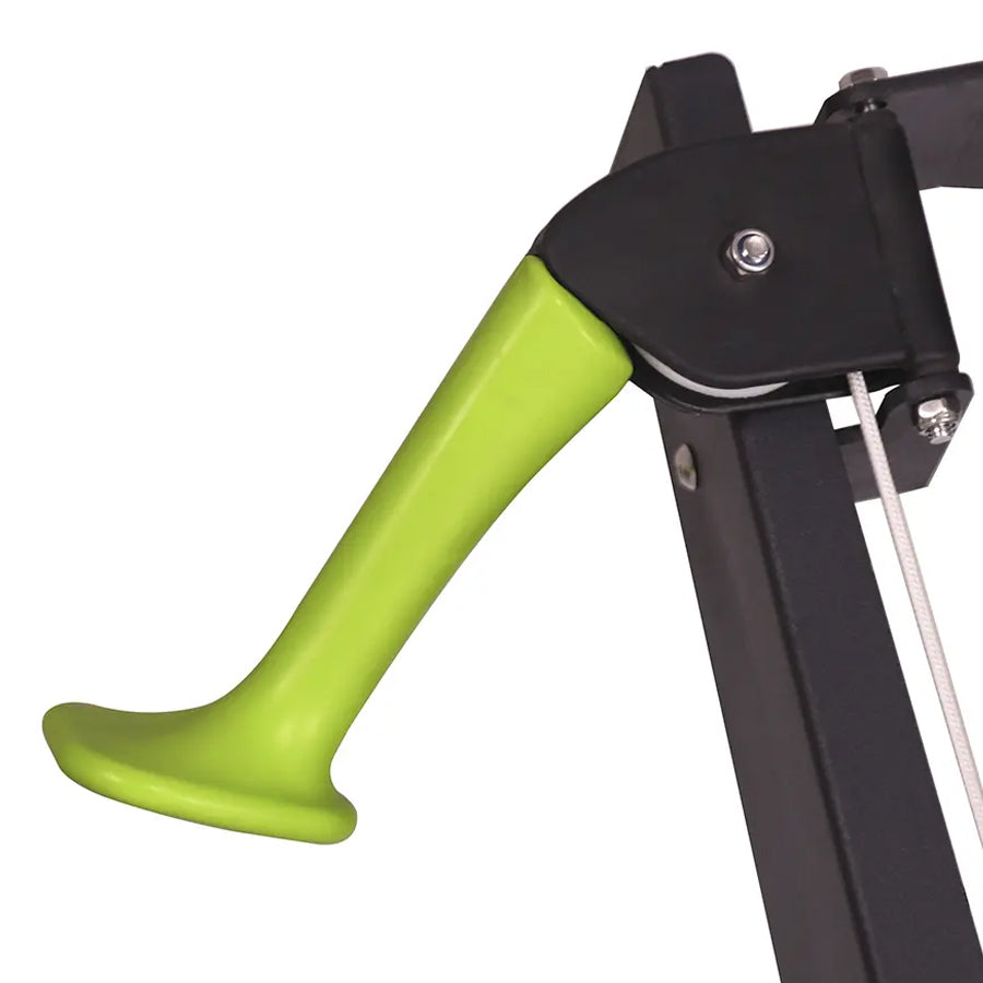 Close-up of a green levershaft on a mechanical component.