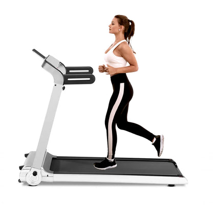 T102 Folding Treadmill - Compact Home Running Machine - Smart Walking Pad with 14km/h Motor - Space-Saving Design - LED Display Tracking - Cushioned Running Belt - Fits Under Furniture - 120kg