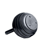 Black adjustable dumbbell on a white background
