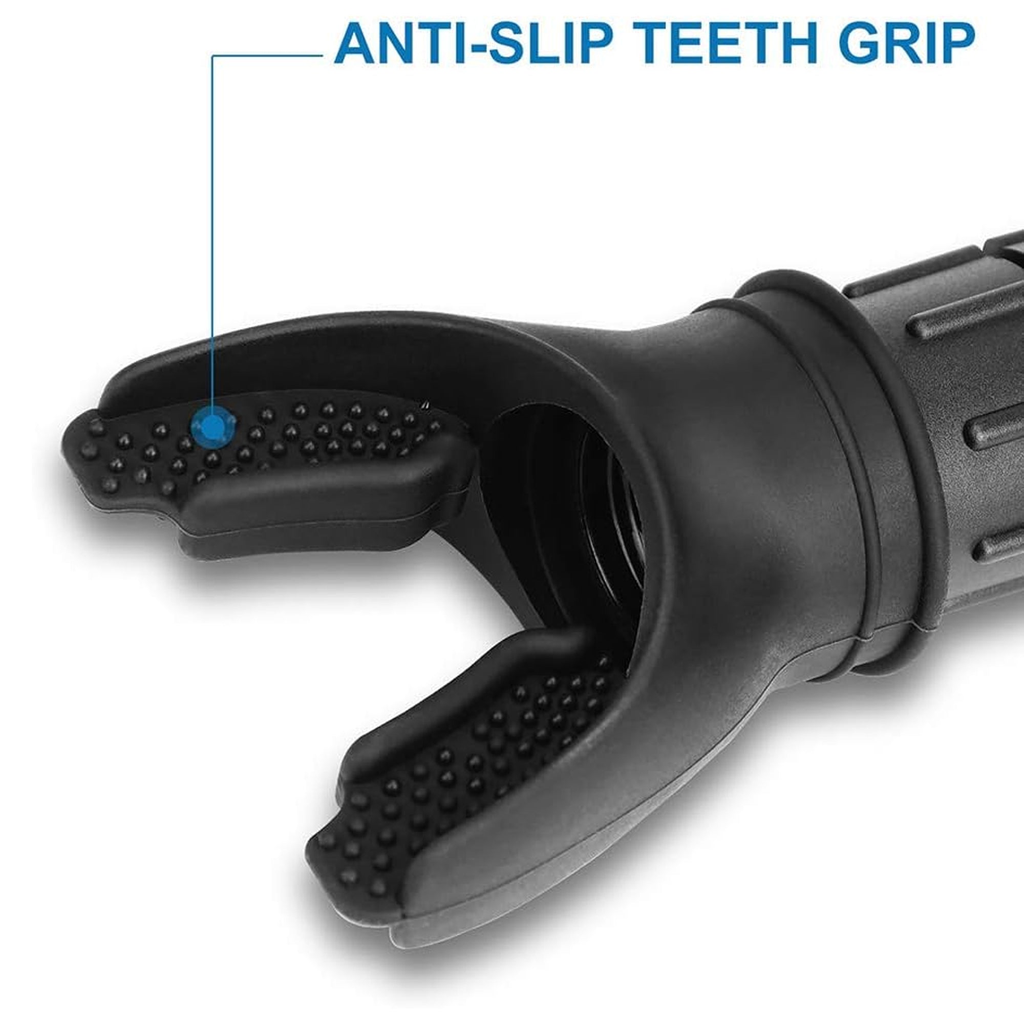 Close-up of a black grooming tool with anti-slip teeth grip on a white background