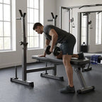 Adjustable Weight Bench with Dip Station & Barbell Rack