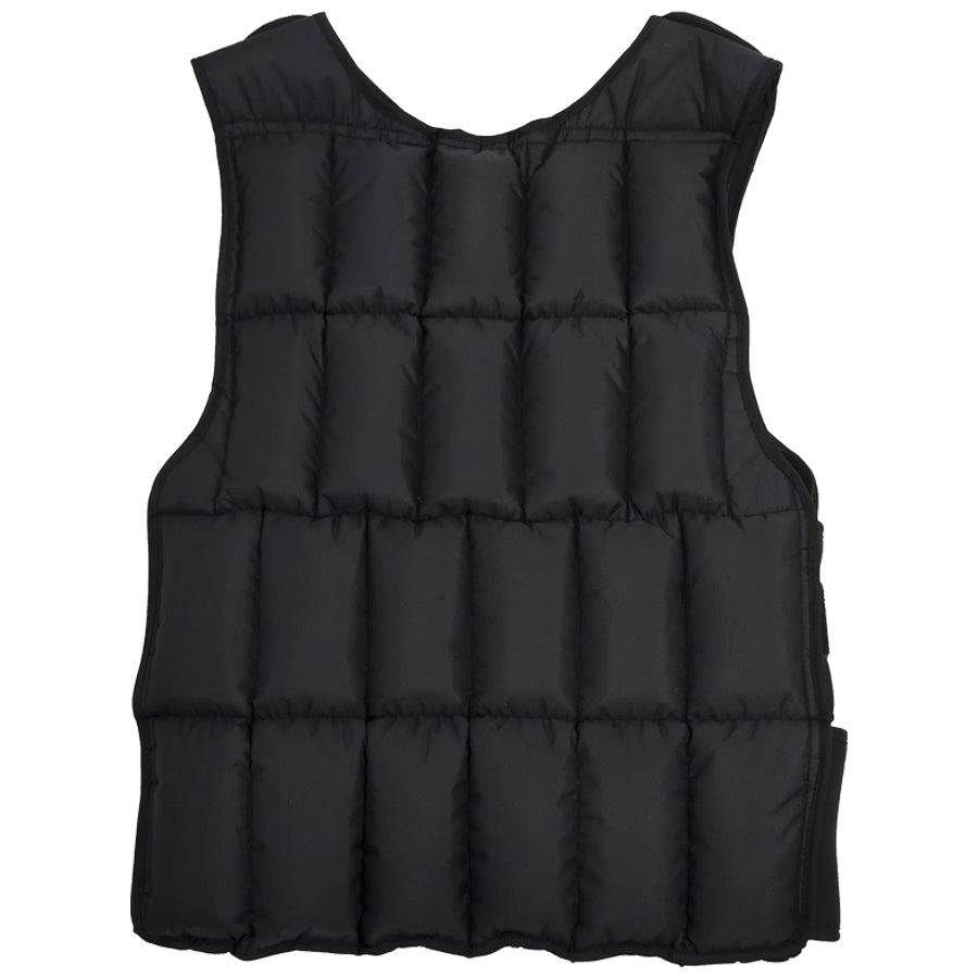 Adjustable weighted vest in black color with visible weight compartments.