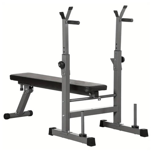Adjustable Weight Bench with Dip Station & Barbell Rack – Foldable 3-in-1 Strength Training Bench for Home Gym, Garage & Full-Body Workouts