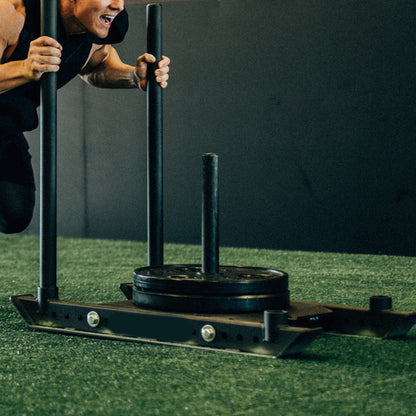 Commercial Power Sled with 10m Sprint Mat – Heavy-Duty Push/Pull Training Sled for Strength, Speed & Agility | Olympic Plate Compatible | Folding & Compact Design