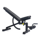 Black adjustable weight bench on a white background