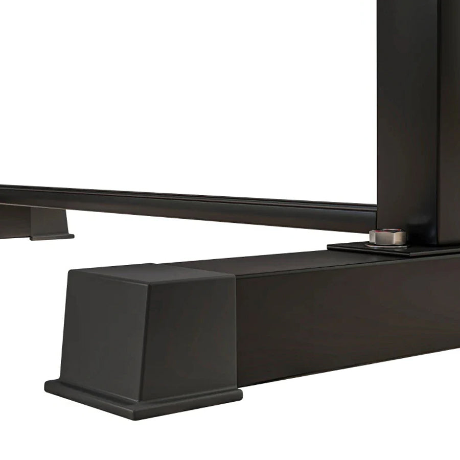 Close-up of a black metal bracket on a white background