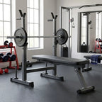 Adjustable Weight Bench with Dip Station & Barbell Rack
