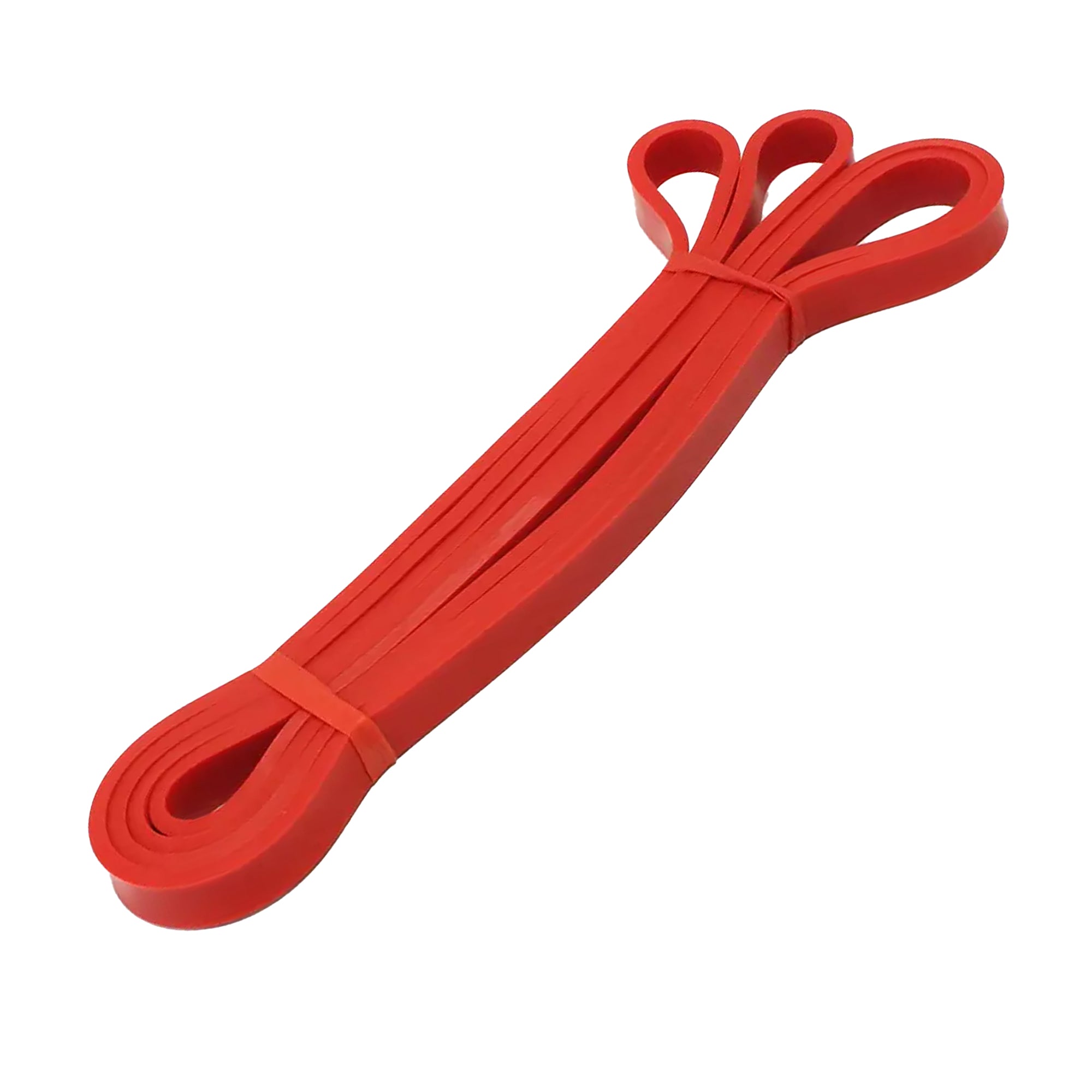 A set of five resistance bands in different colors, including yellow, red, black, purple, and green, displayed with a black carrying pouch.