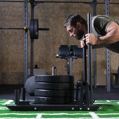 Commercial Power Sled with 10m Sprint Mat – Heavy-Duty Push/Pull Training Sled for Strength, Speed & Agility | Olympic Plate Compatible | Folding & Compact Design