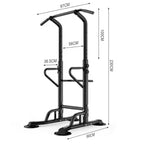 Black pull-up bar with dimensions labeled on a white background